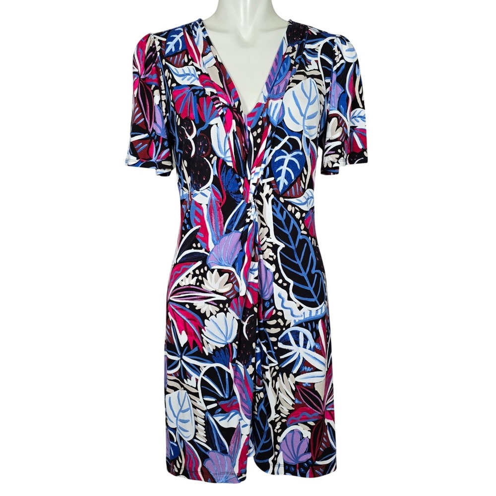 Tommy Bahama Women's Multicolor Tropical Floral Twist Front Short Sleeve Dress M